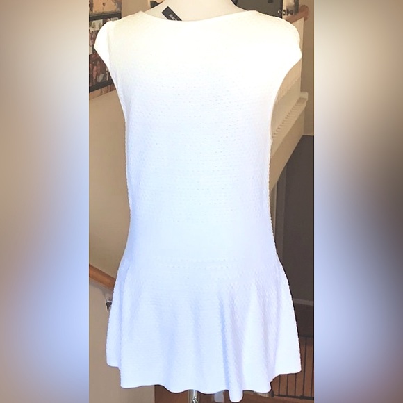 Marc Cain Capped Sleeve Texture Bubble Knit Flare Tunic w Ribbed Waist Off White - Picture 8 of 11